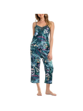 Linea Donatella Extra Large Turquoise 2-Pc. Cropped Satin Pajamas Set NWT